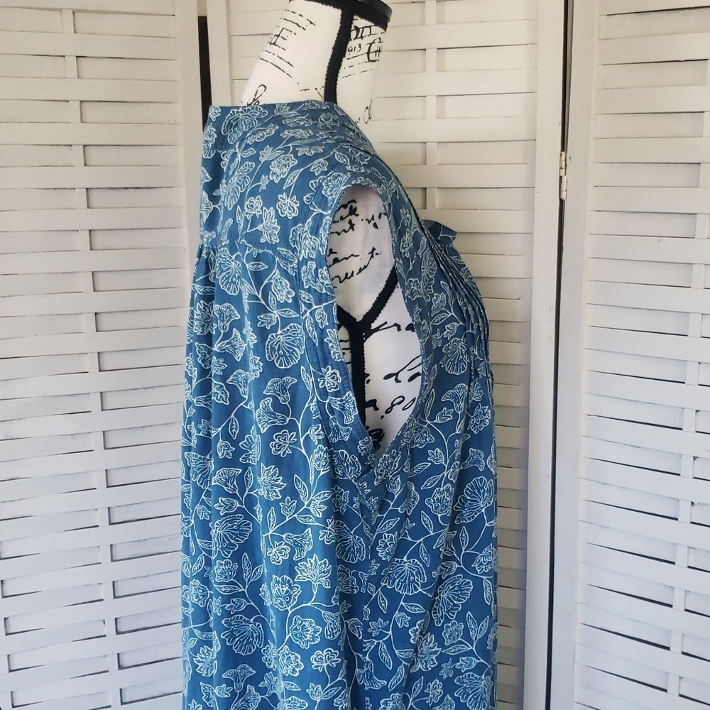 Faherty Liberty Blue and White Sleeveless Floral Tunic Dress Size L - Picture 4 of 5